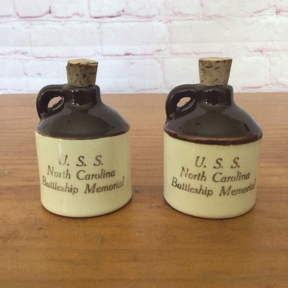 Vintage U.S.S. North Carolina Battleship Memorial Salt and Pepper Shaker Pair